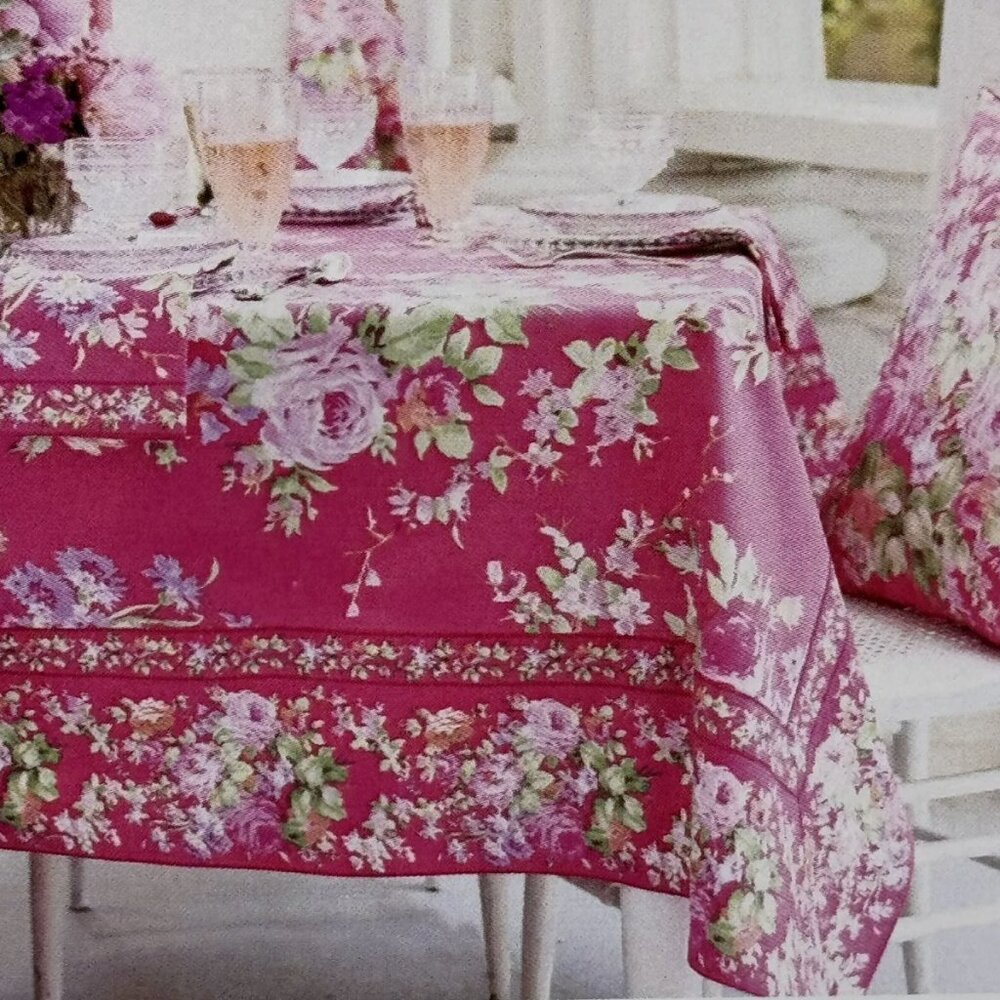April Cornell Cottage Rose Pink Floral Tablecloth 60x120 Cotton Garden Summer